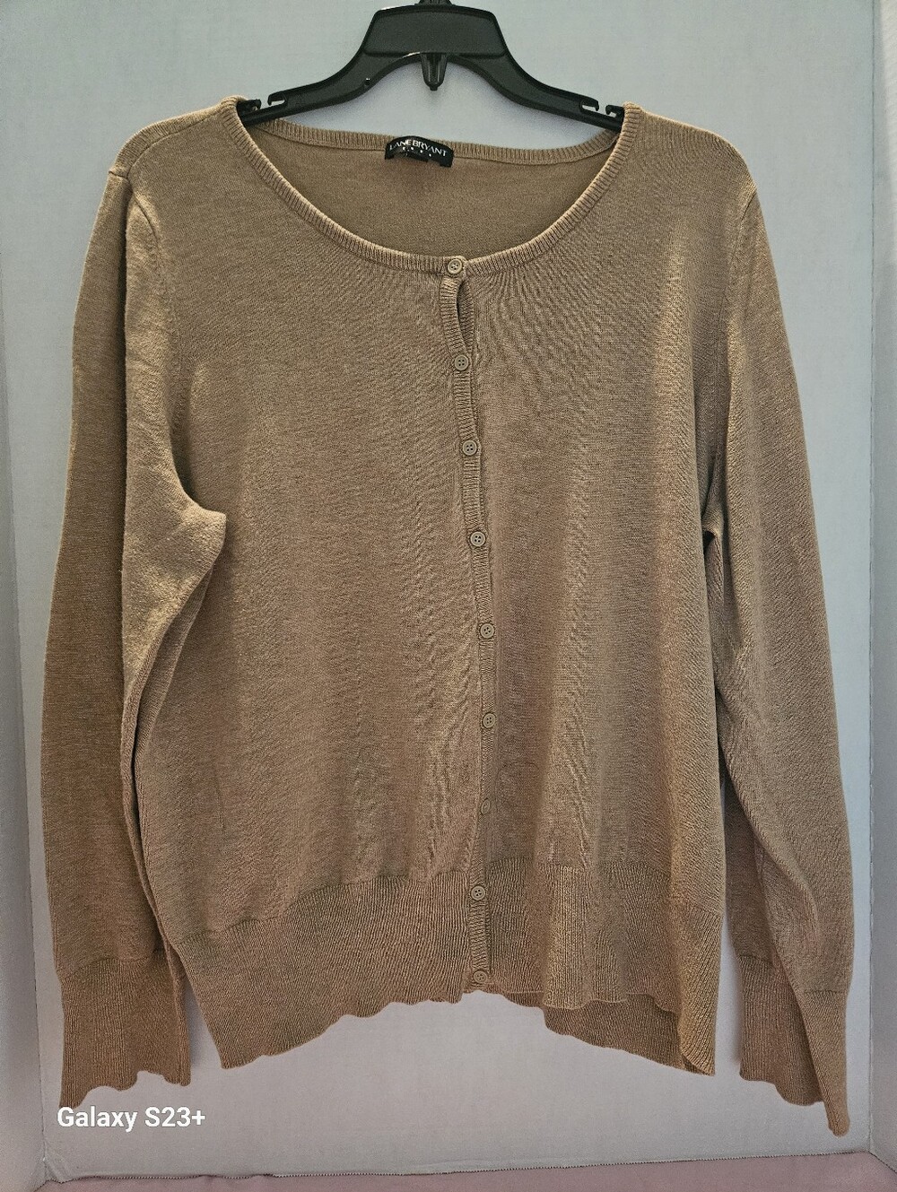 Lane Bryant Classic Lightweight Button-Front Women’s Sweater - Tan